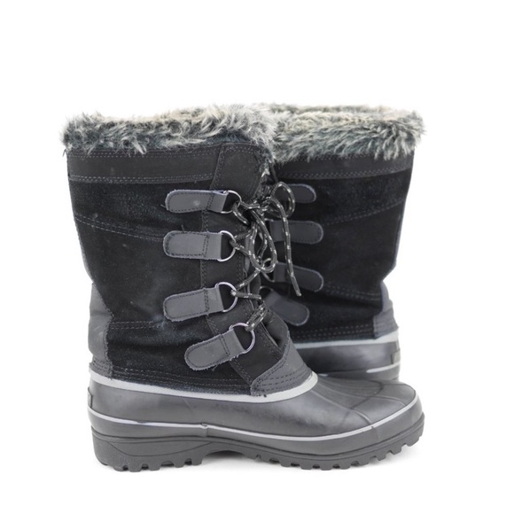 KHOMBU Women's Black Leather Rubber Winter Snow Boots Fleece Lined Mid Calf 7 - Picture 7 of 14